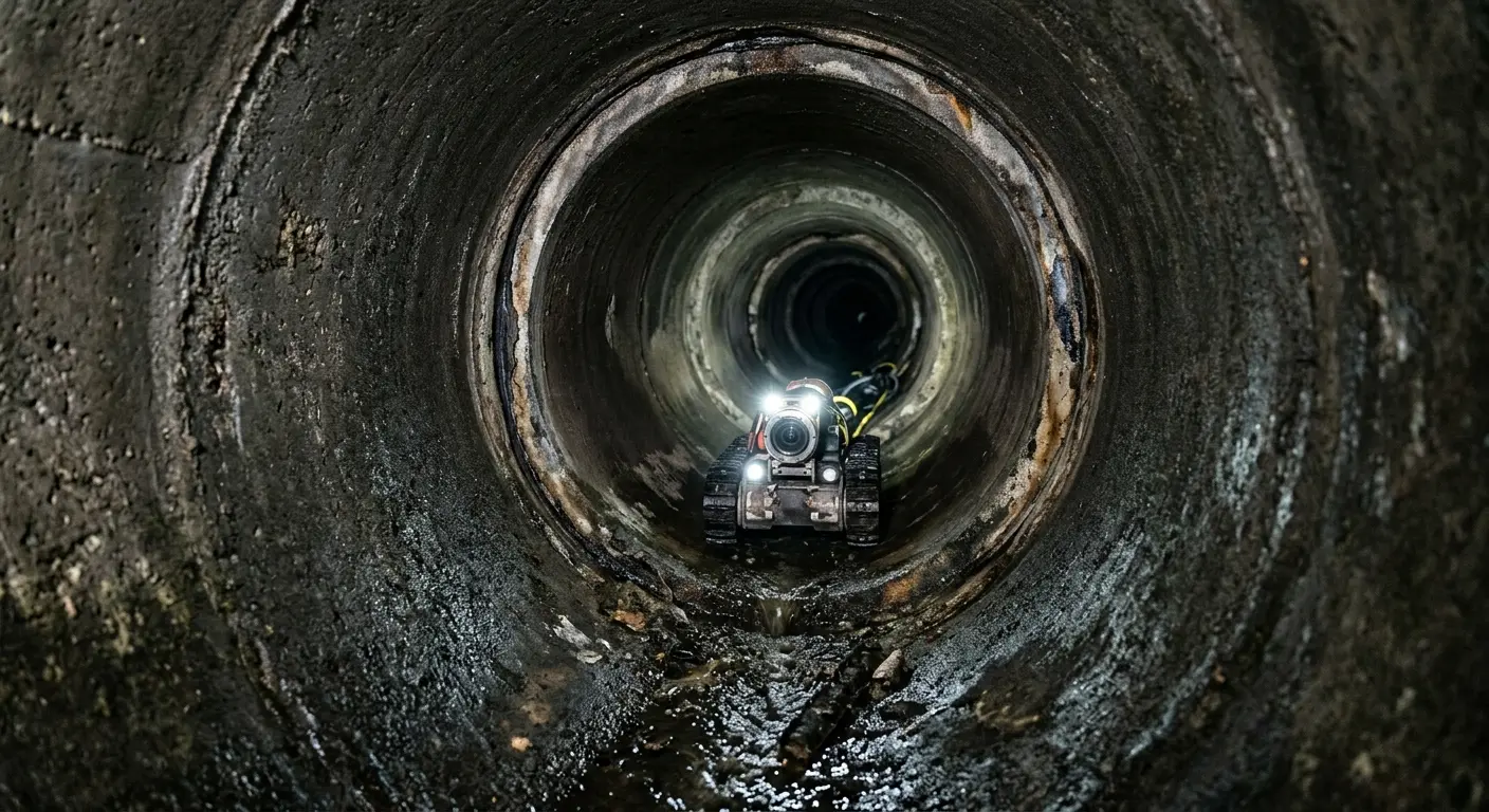 Robotic sewer camera inspecting pipe interior for Drain Snake Service in White Oak